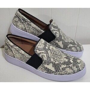 Vionic Demetra Comfort Shoes Slip On Sz 6 Snakeskin Print Black White Leather